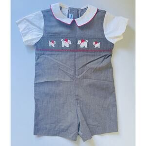 Silly Goose Black White Gingham Plaid Smocked Dogs Bubble Size 24 Months